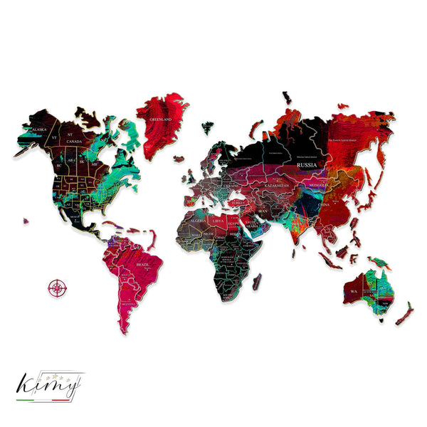 Kimy Design™️ 🇮🇹 - Wood Map 3D - Planisfero Legno In 3D - Dark - Kimy Design