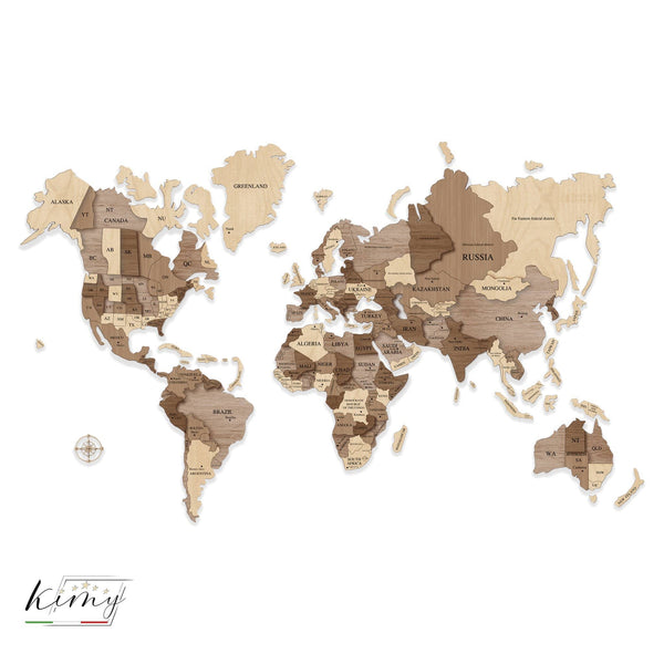 Kimy Design™️ 🇮🇹 - Wood Map 3D - Planisfero Legno In 3D - Vintage - Kimy Design