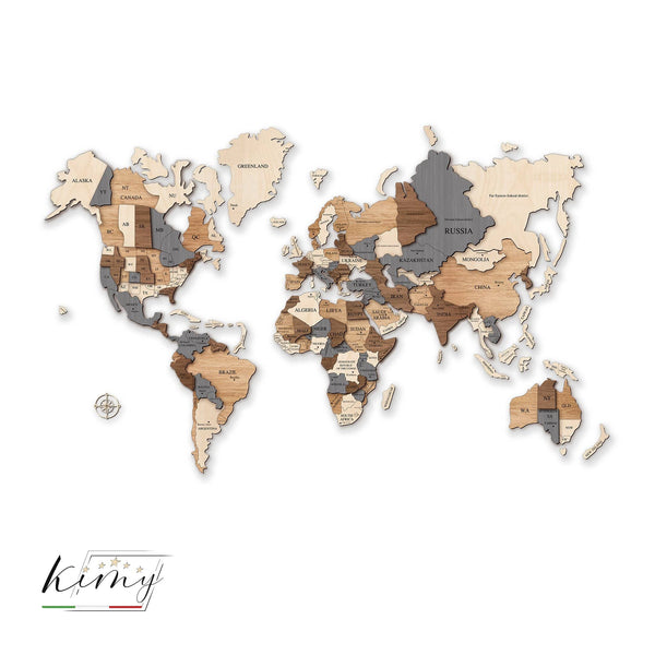 Kimy Design™️ 🇮🇹 - Wood Map 3D - Planisfero Legno In 3D - Original - Kimy Design