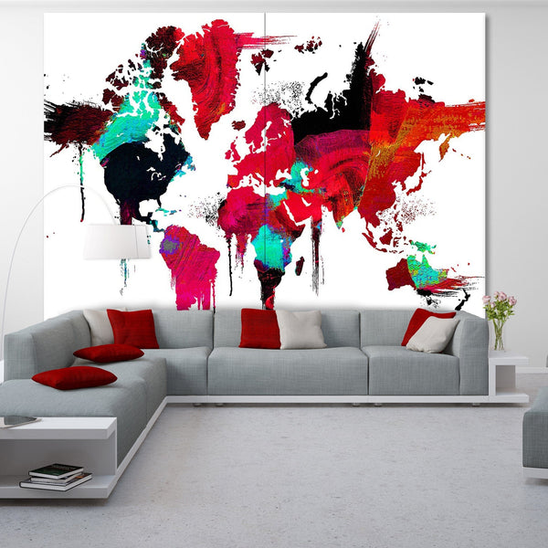 stampa su tela world map dark moderno bianco nero rosso